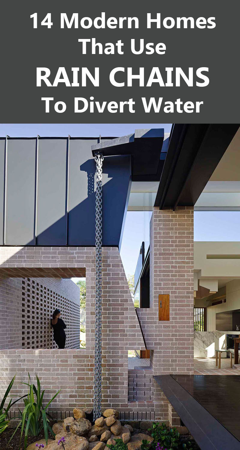 14 современных домов, в которых используются дождевые цепочки для отвода воды