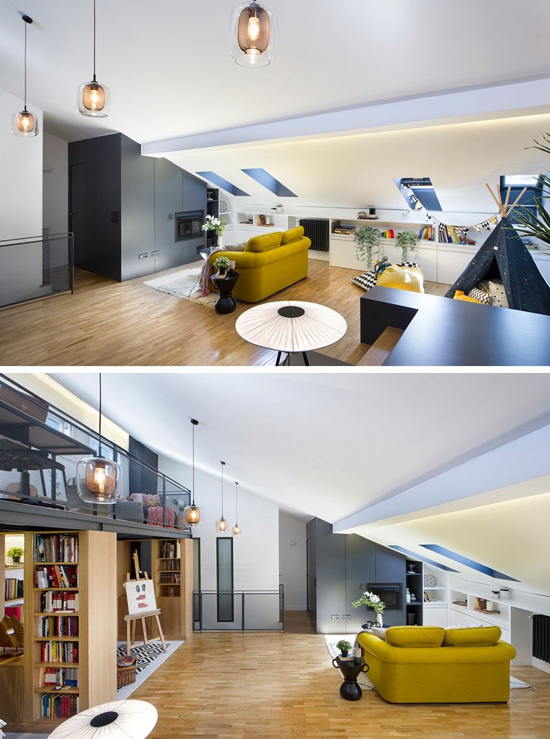 Дизайнерская компания Egue y Seta недавно завершила реконструкцию мансарды, которая включает гостиную и антресоль с домашним офисом. # Реконструкция чердака # Дизайн интерьера # Современный интерьер