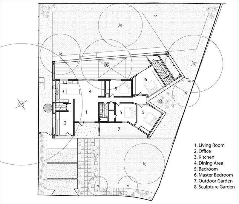 Студия co (X) ist спроектировала реконструкцию оригинального дома в стиле ранчо 1962 года в Южном Остине, штат Техас, и в рамках реконструкции они создали пристройку, которая делит прямоугольный дом на части, образуя букву «Y». #FloorPlan #ModernHouseDesign # Архитектура
