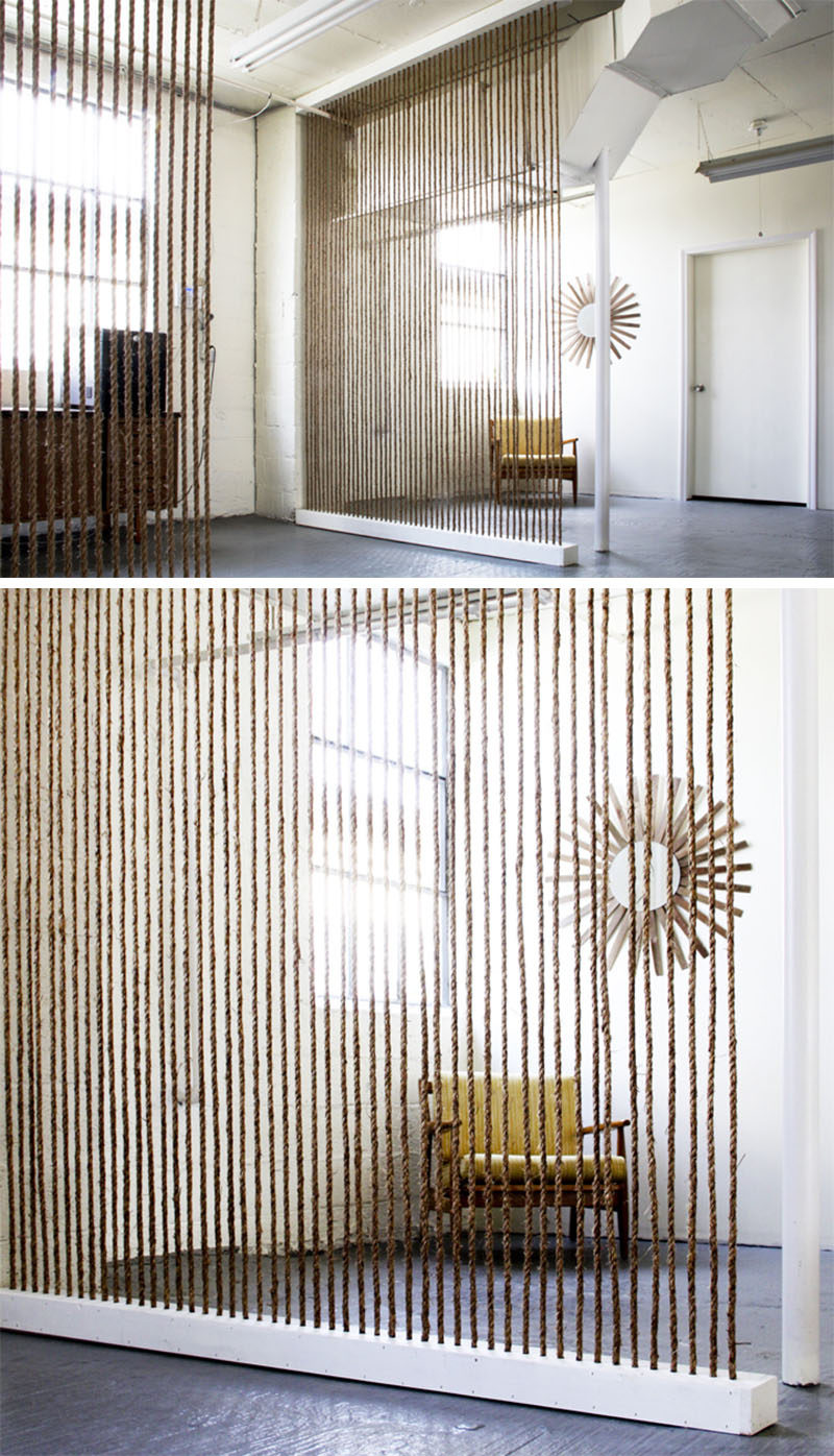 15 креативных идей для разделителей комнаты // Эта веревочная стена своими руками - отличный способ разделить пространство без потери света.