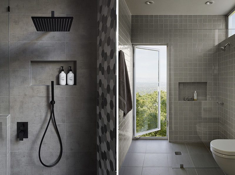 Идеи душевой ниши - если вы хотите, чтобы ваша ниша для душа имела бесшовную отделку, подумайте об использовании той же плитки, что и на стенах, которые ее окружают. Таким образом, душевая ниша сливается и не отвлекает внимание от других фокусов, таких как акцентная стена из шестиугольной плитки или вертикальное окно на фотографиях ванной комнаты ниже. #ShowerNiche #ShowerShelf #ShowerAlcove #ShowerNicheIdeas