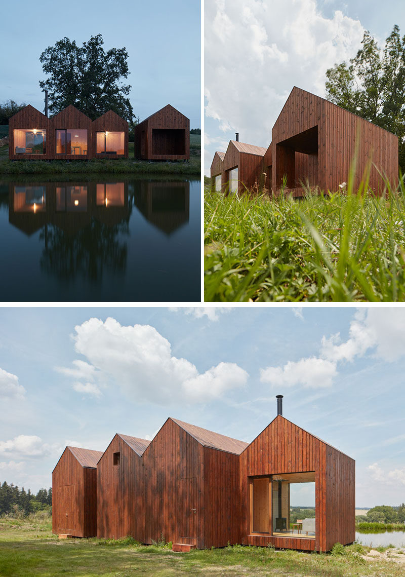  Ателье 111 спроектировало этот небольшой деревянный коттедж на берегу пруда, вдохновленный традиционными рыбцкими домиками. # Современный коттедж # Современная каюта # Деревянная каюта # Архитектура 