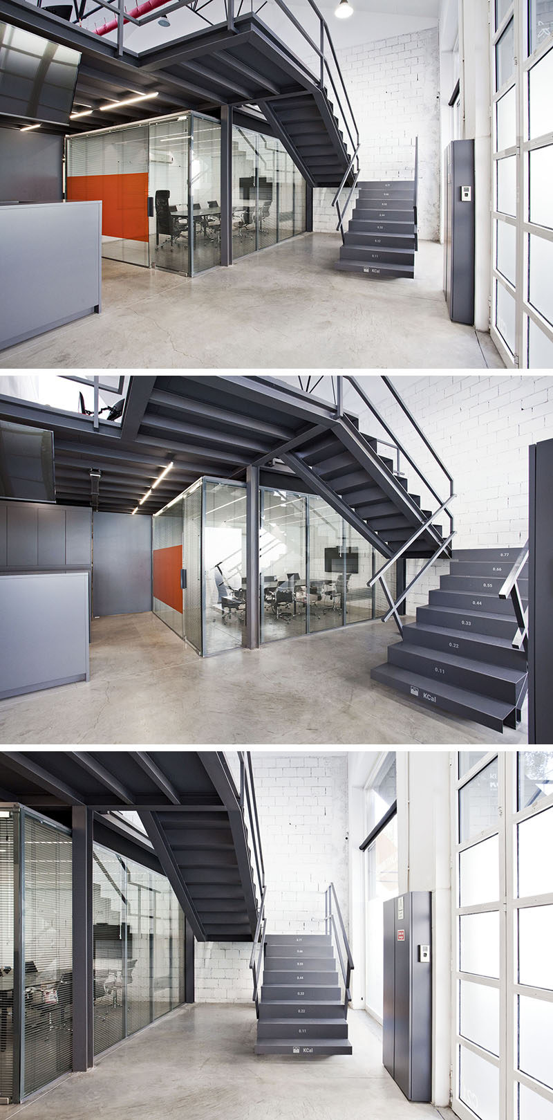 Идеи дизайна лестницы - на каждой ступеньке этой офисной лестницы указано количество калорий, которые сжигают на каждой ступеньке, когда поднимаетесь по ней. 