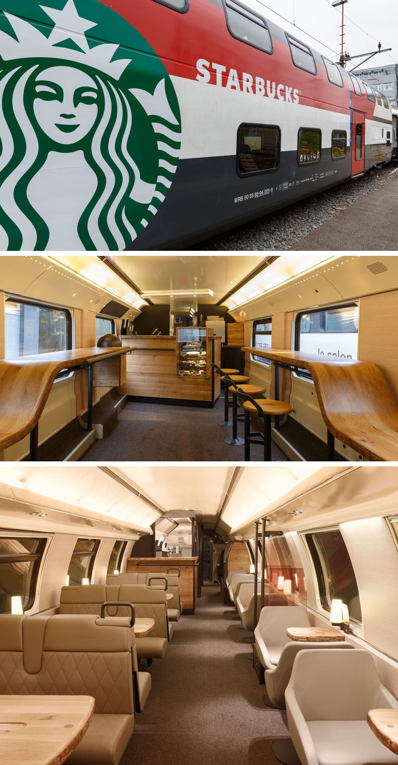 11 кофеен Starbucks со всего мира // Роскошь путешествия на поезде становится еще более роскошной с добавлением двухэтажного вагона Starbucks, в котором есть прогулочный бар с небольшой витриной с едой, а также верхний этаж, в котором поезд водители могут заказать еду и кофе, не вставая с мягких кожаных сидений.