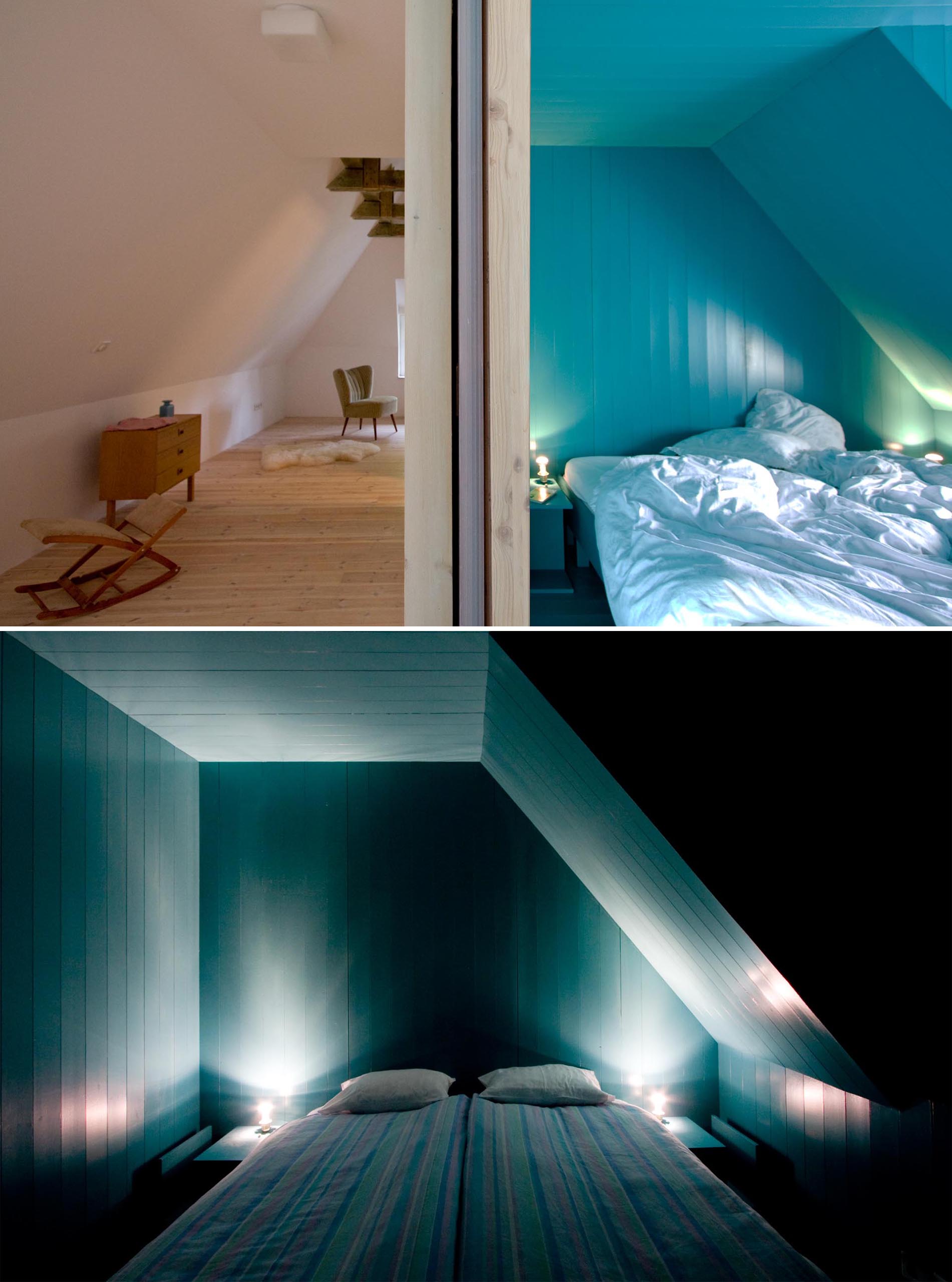 Современная бирюзово-голубая спальня.