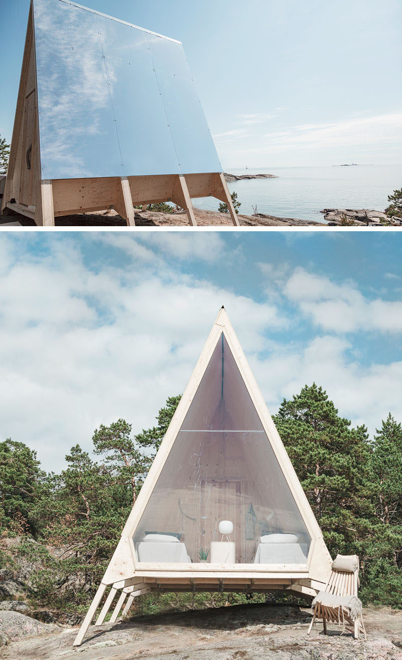  Робин Фальк спроектировал современную деревянную и зеркальную хижину, которая находится на финском архипелаге, на острове Валлисаари. # Кабина # Модерн # Дизайн # Архитектура 